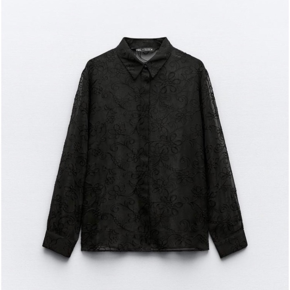 NWT Zara Semi-Sheer Embroidered Floral Shirt XS